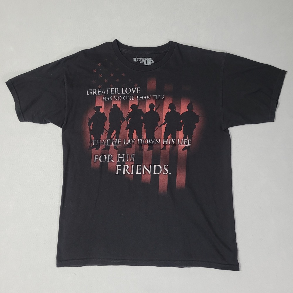 Ranger Up T-Shirt Mens L Black Patriotic Military Graphic Cotton Short Sleeve
